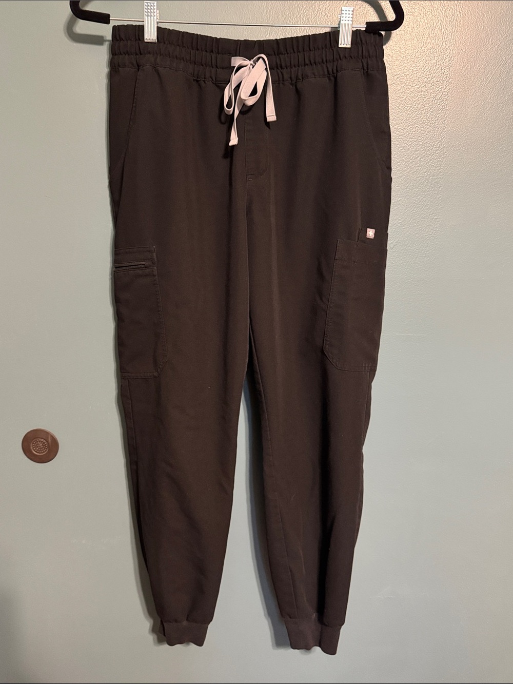 Figs Black Women's Cargo Jogger Pants with gray Drawstring